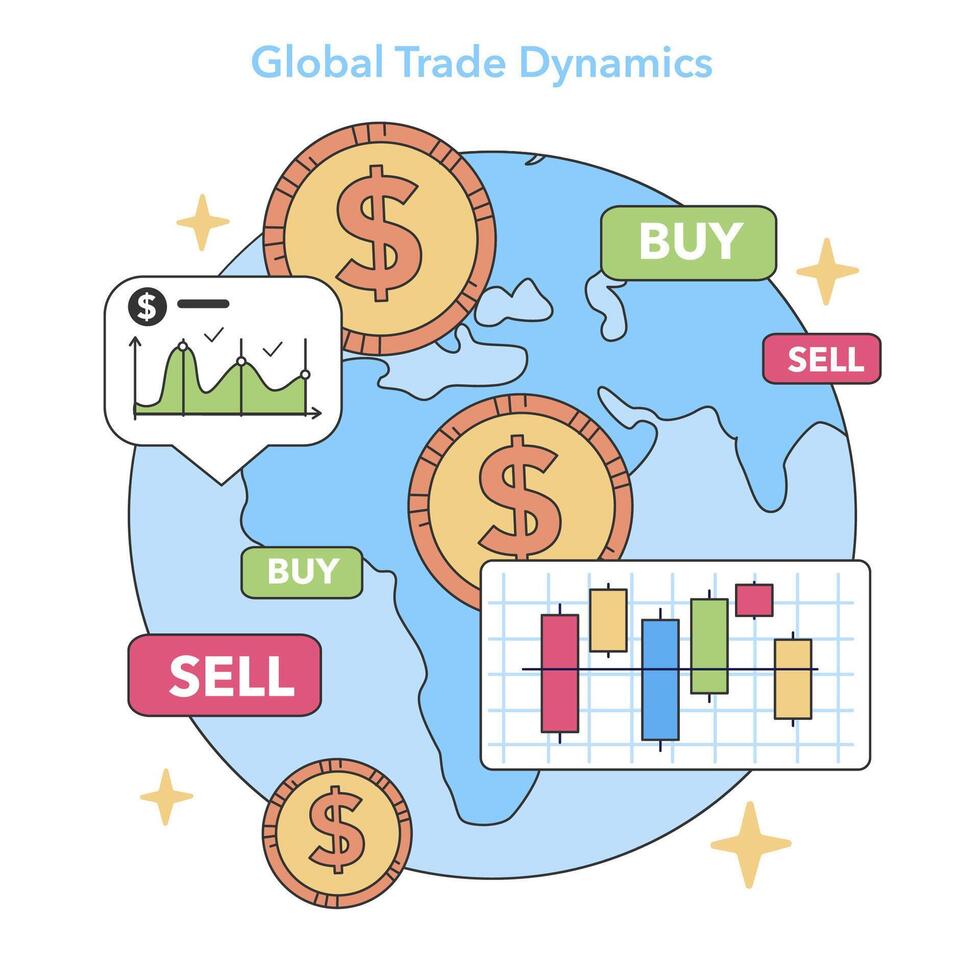 global comércio dinâmica conceito. plano vetor ilustração.