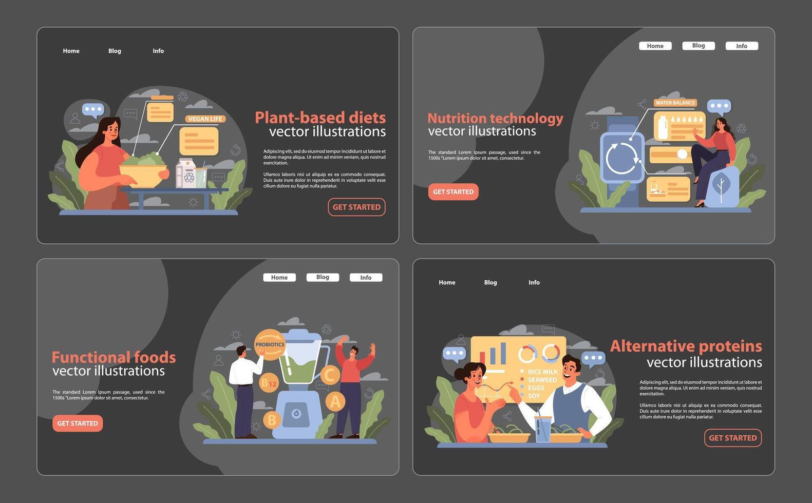 dietético tendências local na rede Internet bandeiras. visualmente atraente vetor ilustrações para à base de plantas dietas.