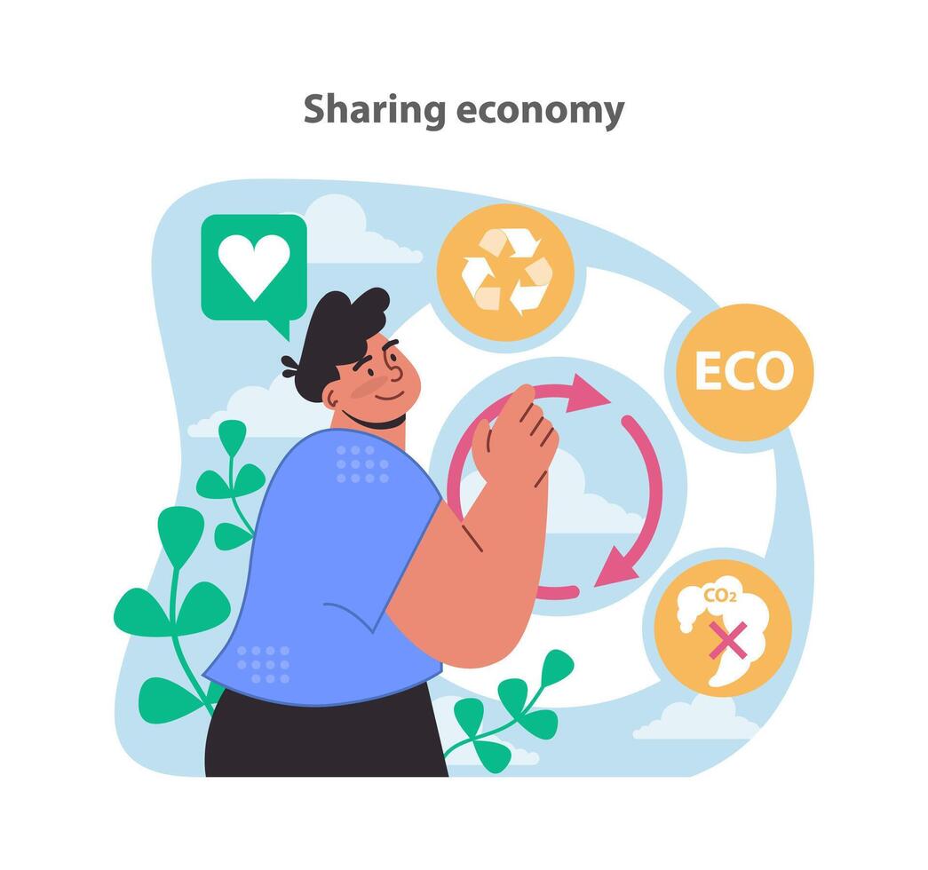 partilha economia conceito. a comemorar colaborativo consumo e reduzido carbono pegada. vetor