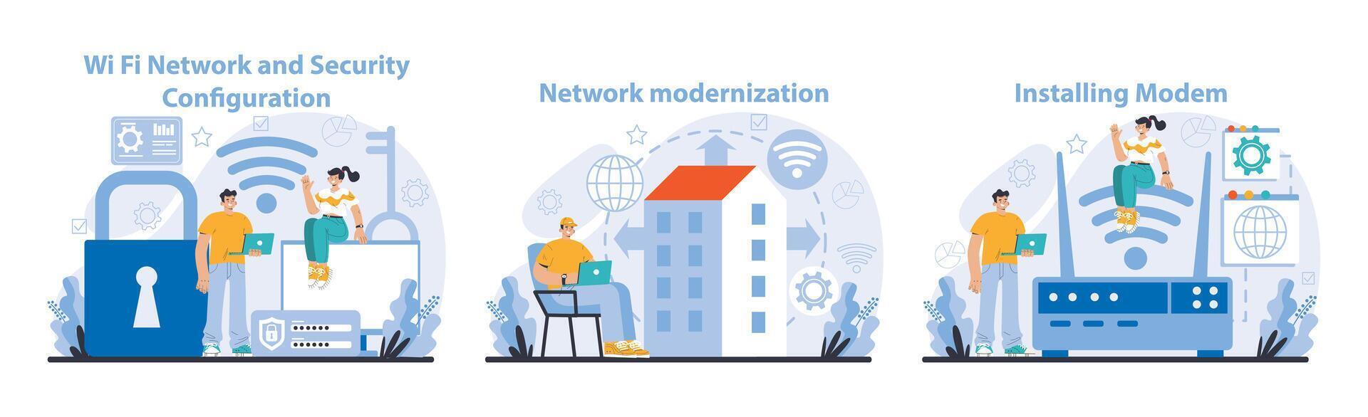 Wi-fi rede definir. especialista configuração acima, em desenvolvimento e mantendo sem fio vetor