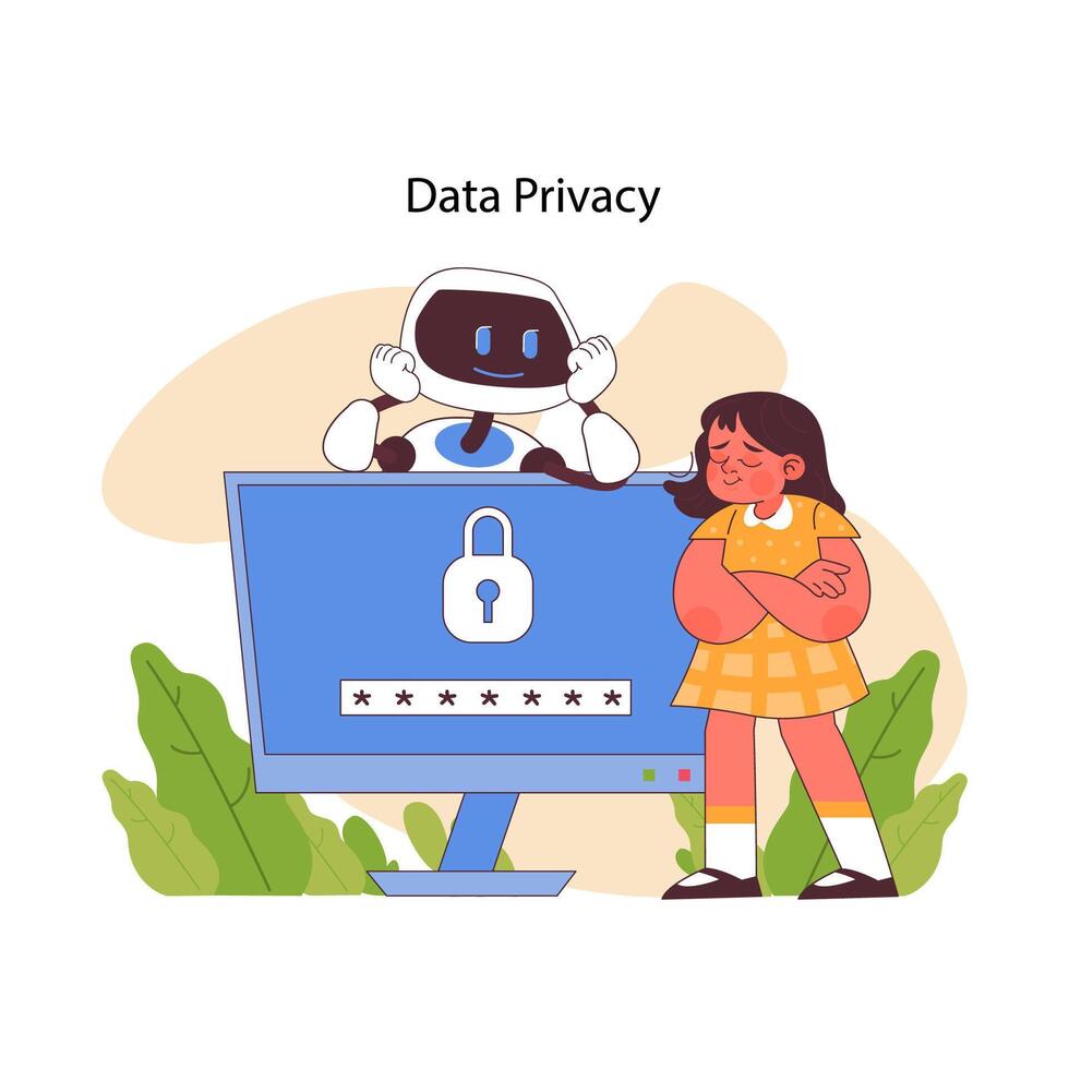 ai dentro Educação enfatiza dados privacidade. plano vetor ilustração