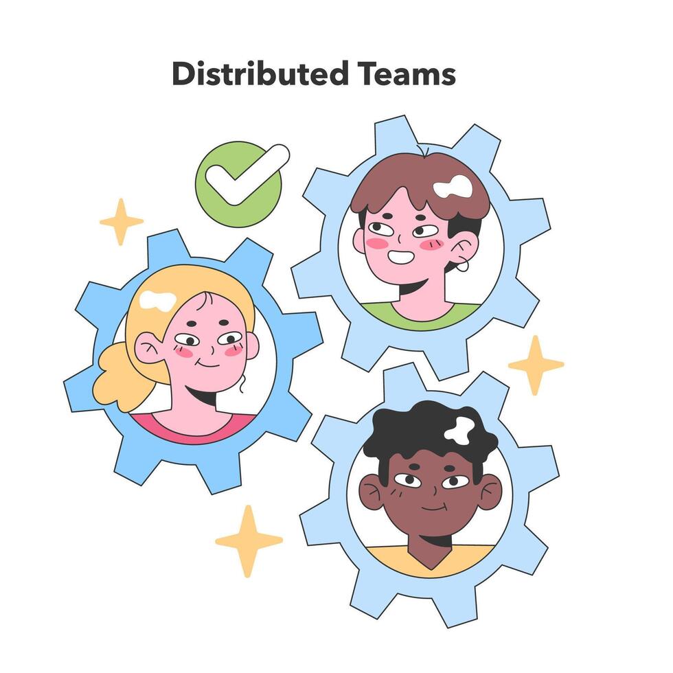 diverso equipe membros dentro rodas dentadas representar colaboração dentro distribuído vetor