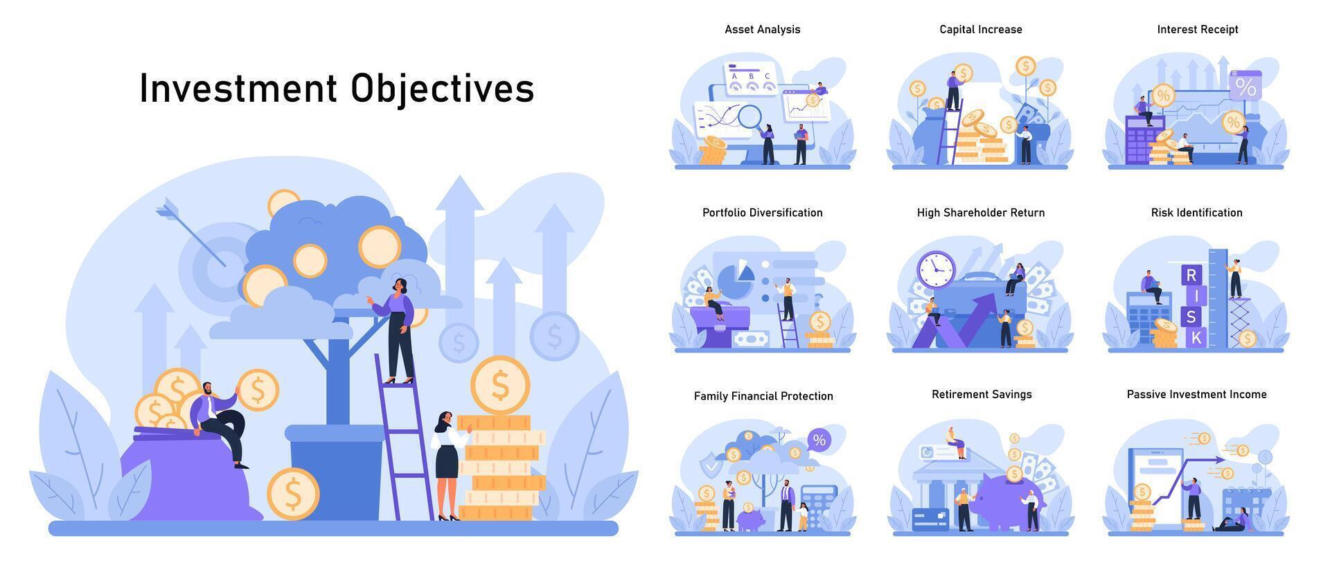 investimento Objetivos definir. financeiro metas através de ativos análise, vetor