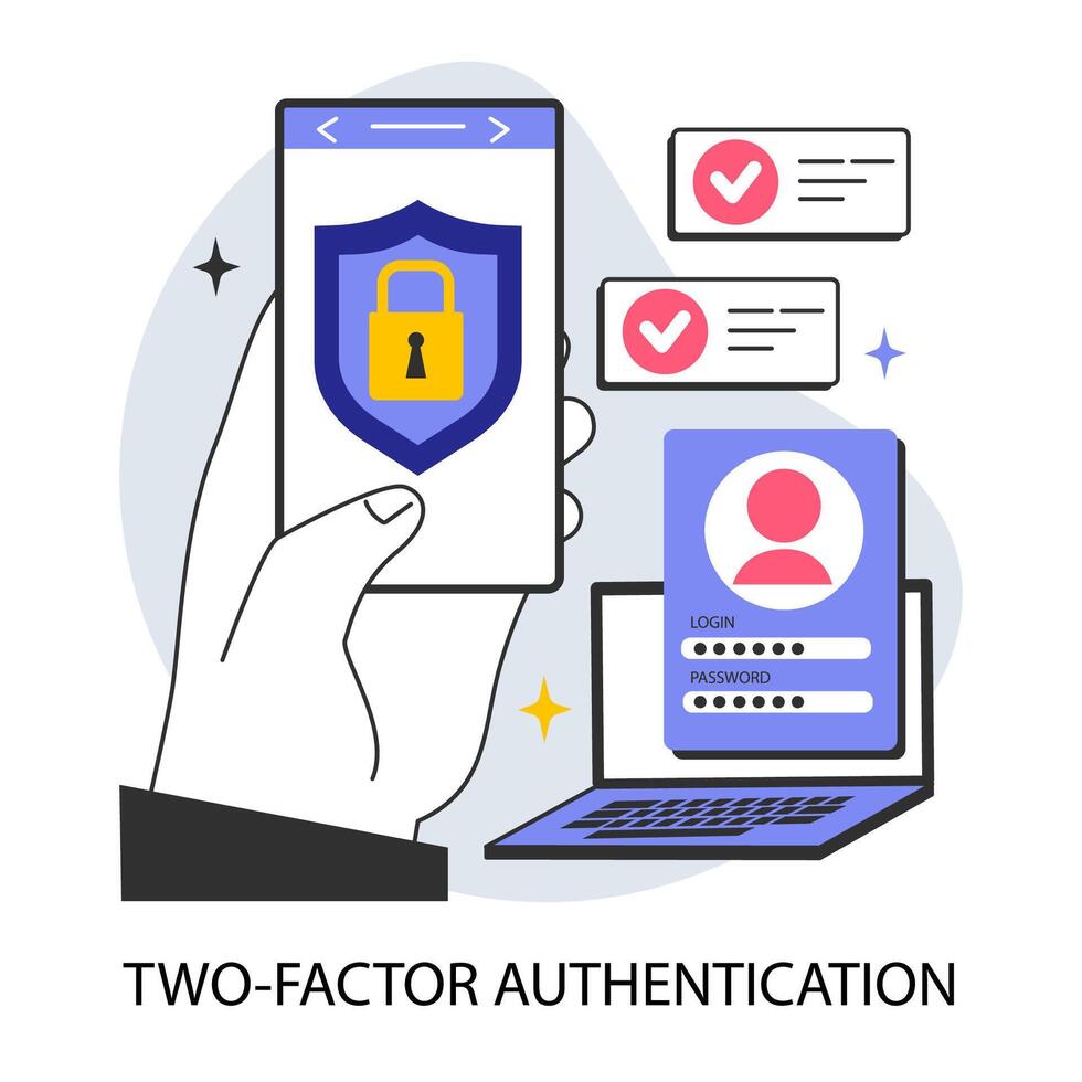 dois fatores autenticação. perfil e conta segurança. Conecte-se e senha vetor