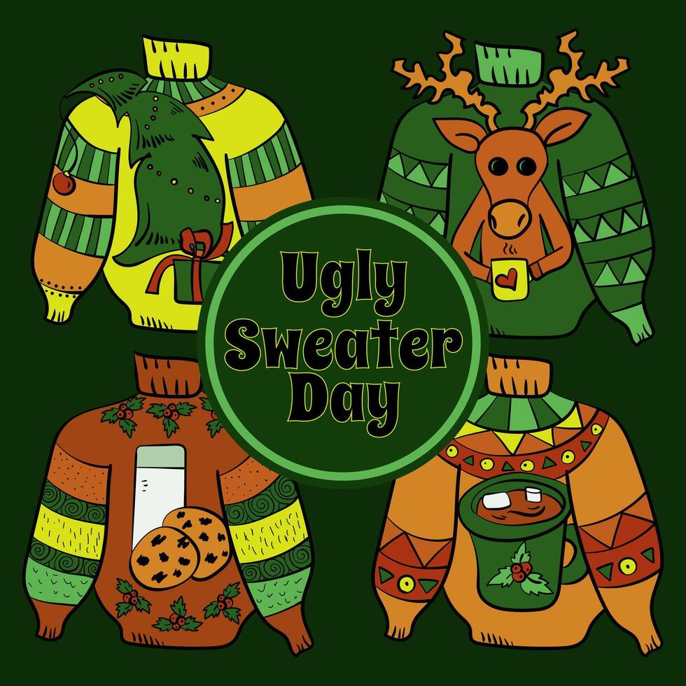 feio suéter dia, idéia para uma cartão postal ou poster para uma temático inverno feriado ou evento vetor