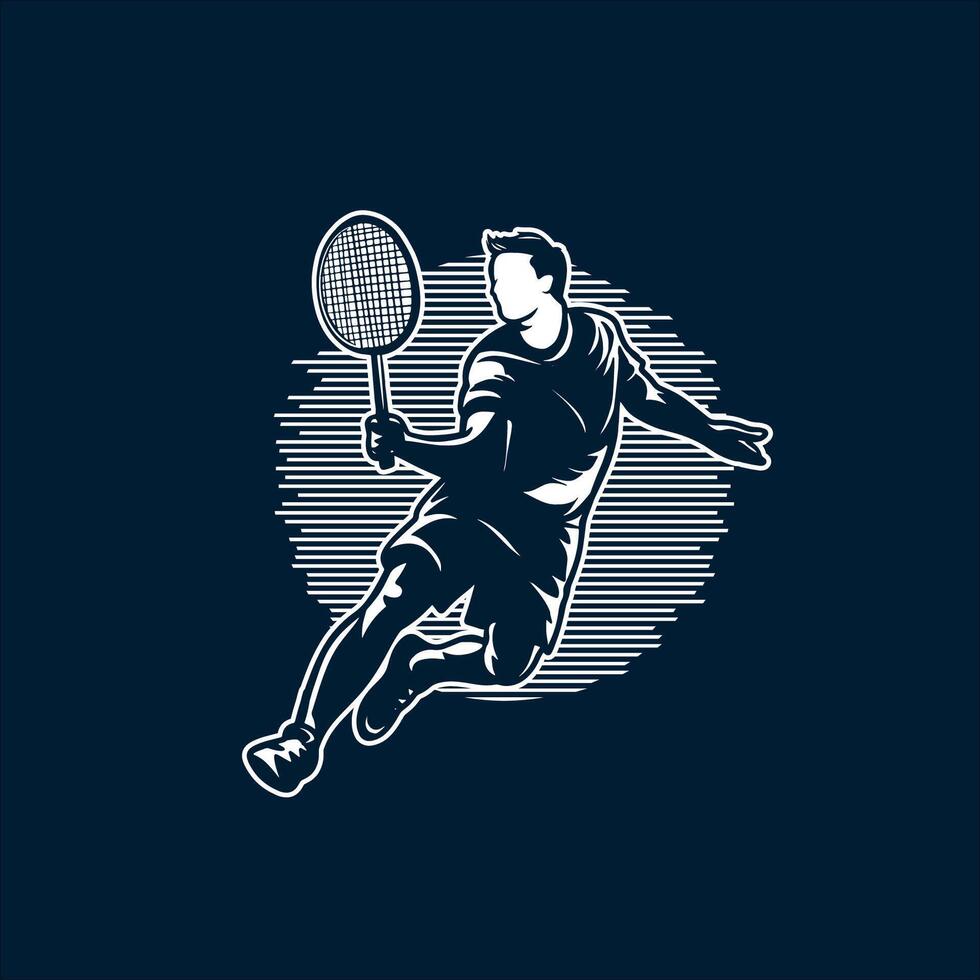 design de logotipo de ilustração de quebra de salto de badminton. jogador de badminton apaixonado moderno em modelo de design de logotipo de ação vetor