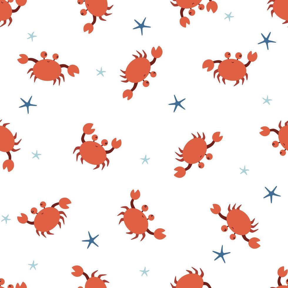 desatado padronizar com fofa desenho animado caranguejos e estrelas do mar vetor