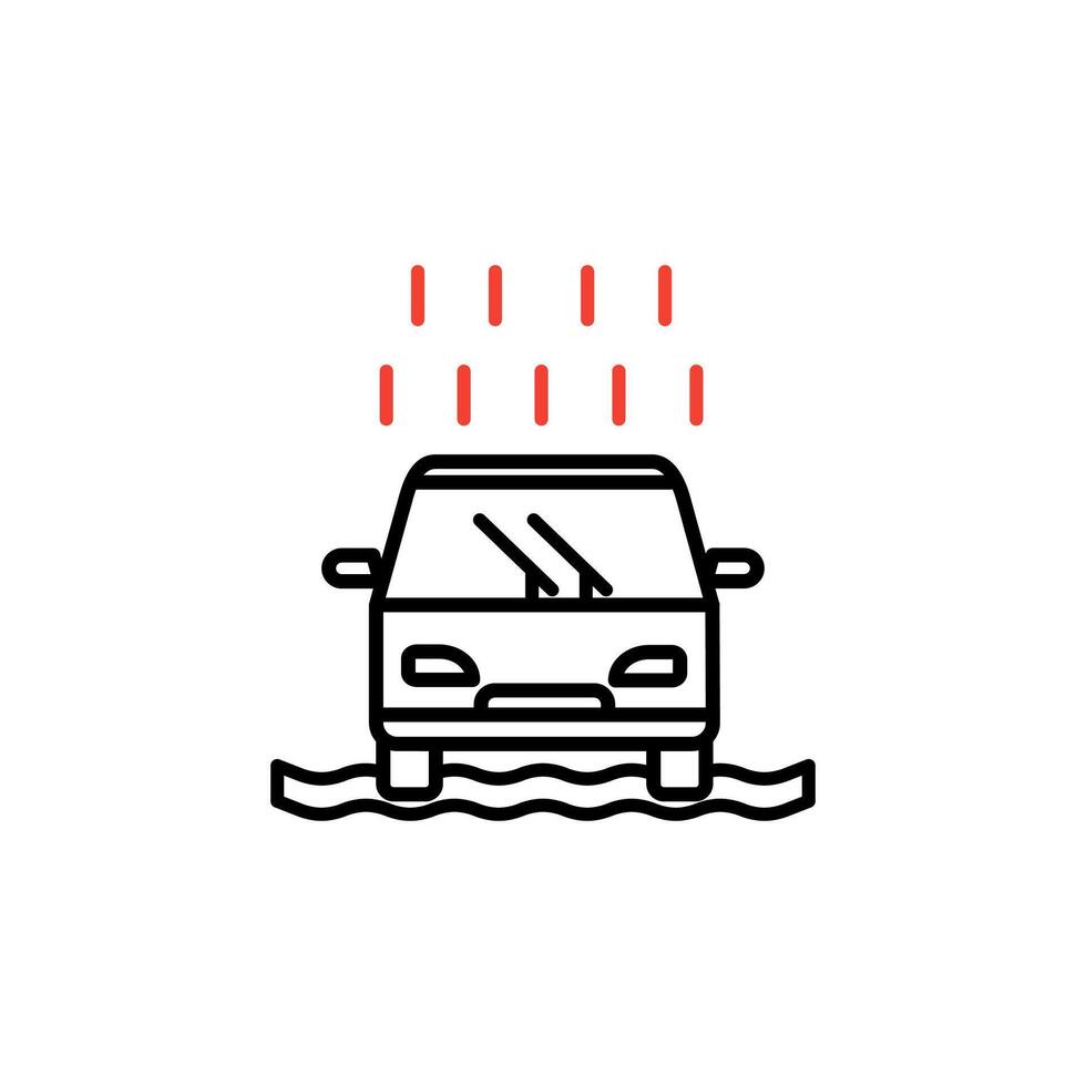 inundado carro ícone, chuvoso carro, inundação desastre.vetor branco fundo - editável acidente vascular encefálico vetor ilustração