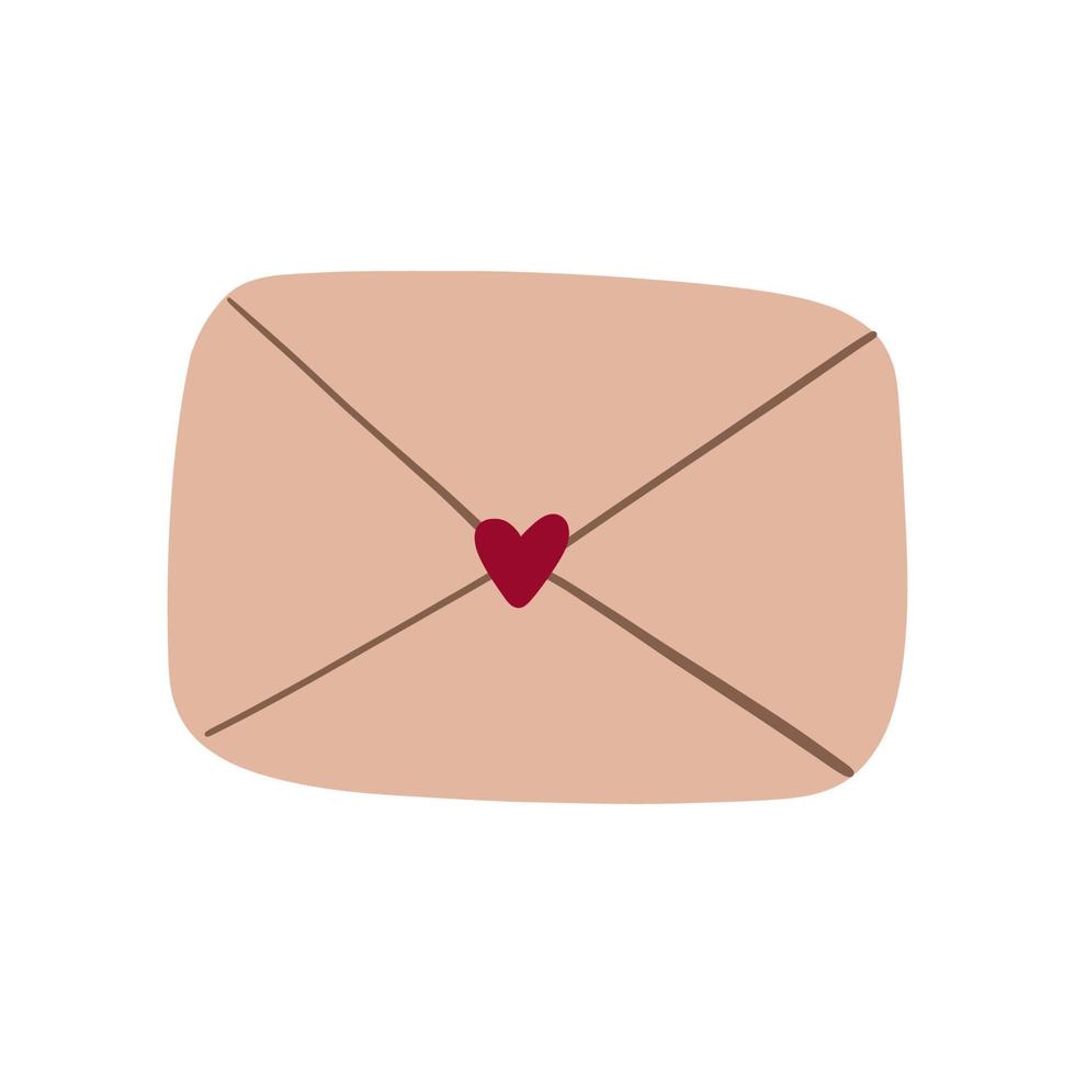 envelope de coração, envelope de artesanato fechado, carta de amor. doodle, estilo simples de ilustração vetorial, isolado no fundo branco vetor