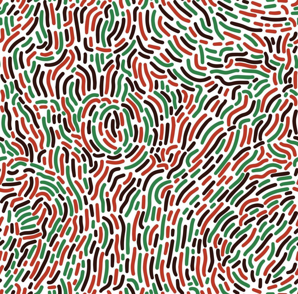 abstrato sem costura padrão com linhas tracejadas aleatórias nas cores africanas tradicionais - vermelho, preto, verde sobre fundo branco. pano de fundo étnico para kwanzaa, mês da história negra, décimo primeiro vetor