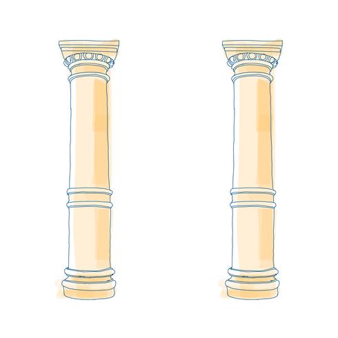 Colunas estilizadas da coluna iónica do Corinthian da coluna grega do doodle. Ilustração vetorial Suporte arquitetônico clássico vetor