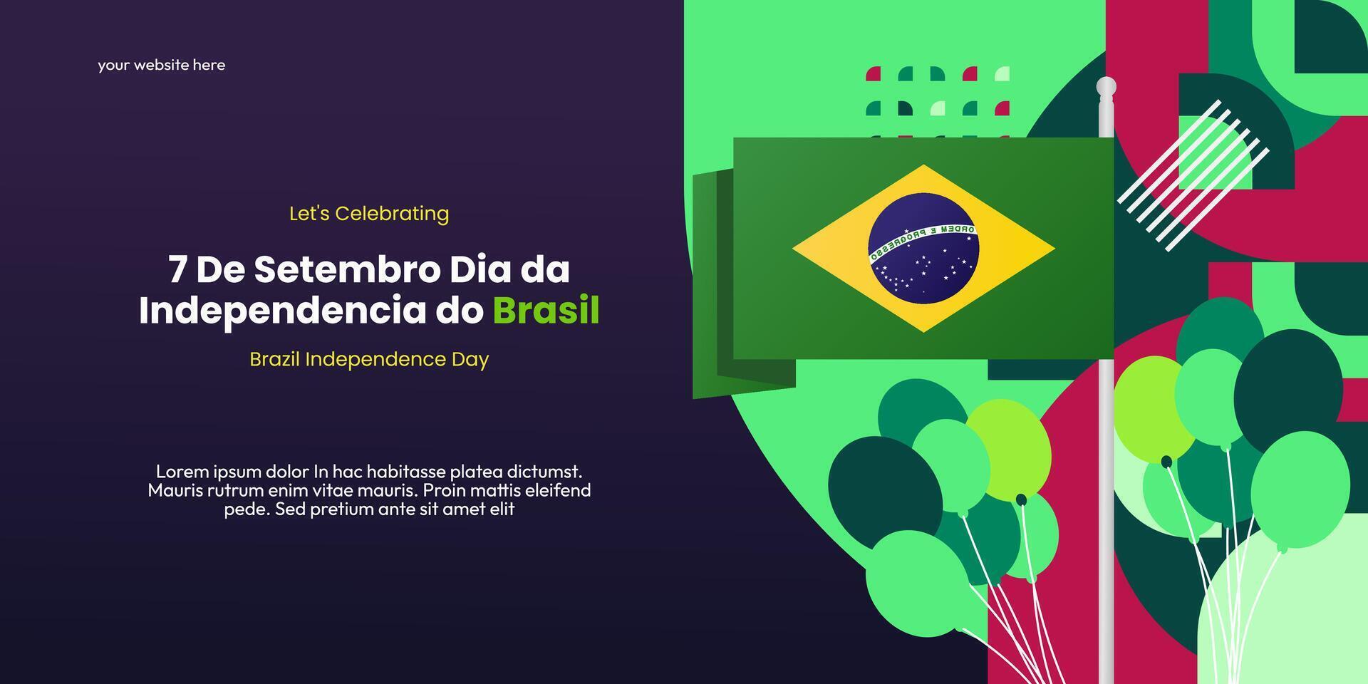 Brasil independência dia bandeira dentro colorida moderno geométrico estilo. nacional independência dia cumprimento cartão cobrir com tipografia. vetor ilustração para nacional feriado celebração festa