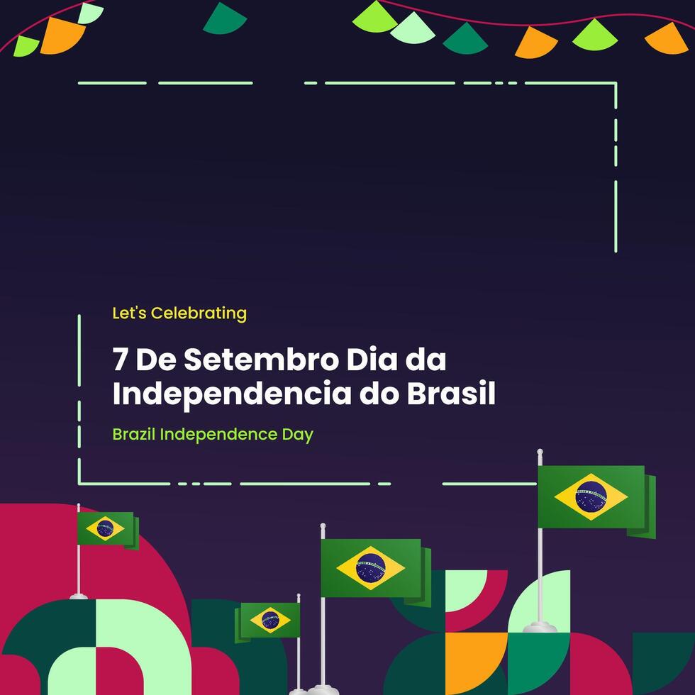 Brasil independência dia bandeira dentro colorida moderno geométrico estilo. nacional independência dia cumprimento cartão quadrado bandeira com tipografia. vetor ilustração para nacional feriado celebração festa