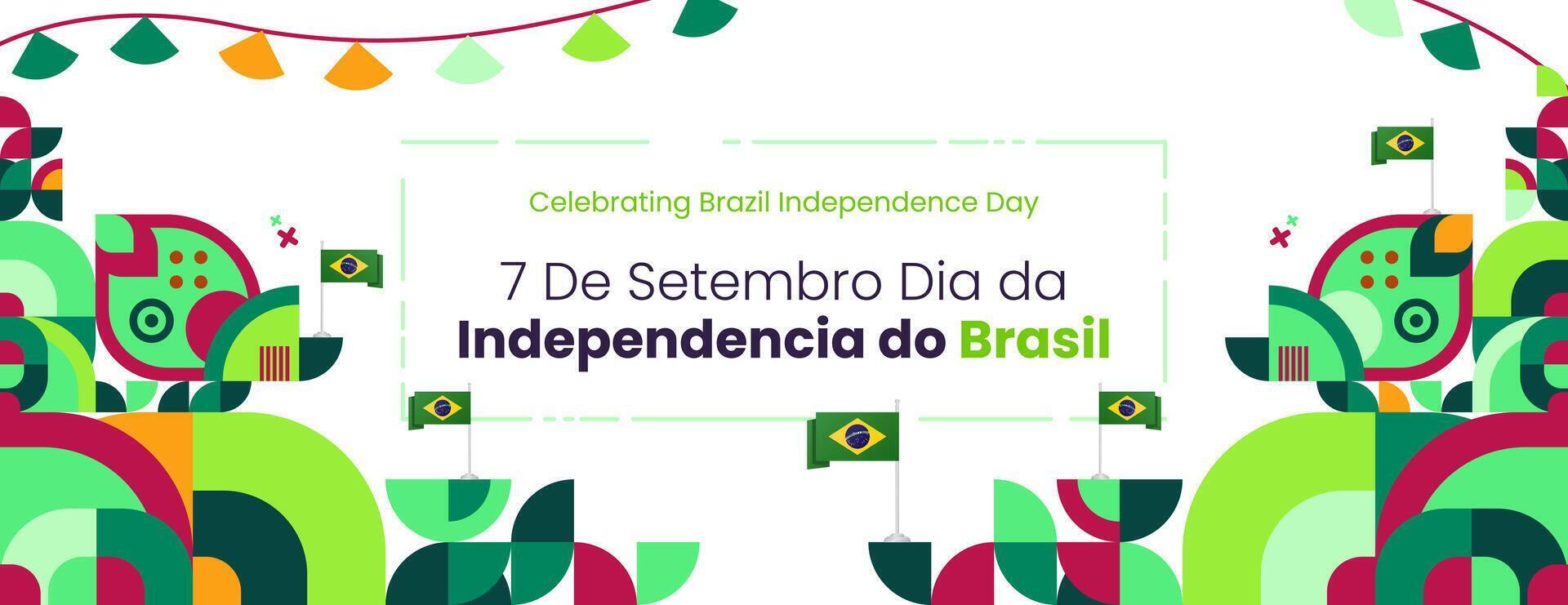 Brasil independência dia bandeira dentro moderno colorida geométrico estilo. nacional independência dia cumprimento cartão com tipografia. horizontal fundo para nacional feriado celebração festa vetor