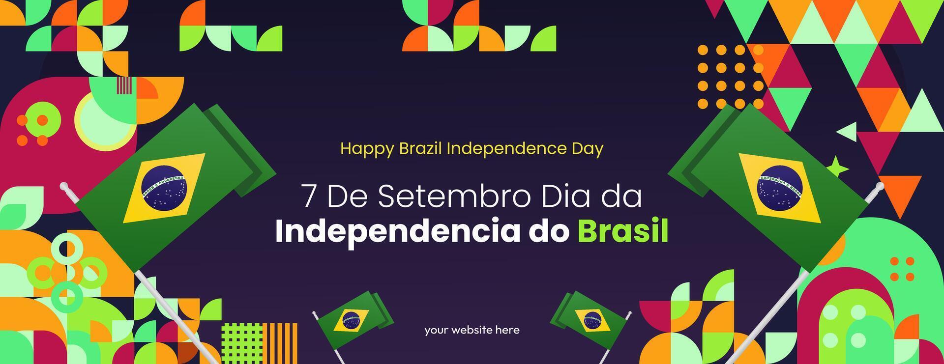 Brasil independência dia bandeira dentro moderno colorida geométrico estilo. nacional independência dia cumprimento cartão com tipografia. horizontal fundo para nacional feriado celebração festa vetor