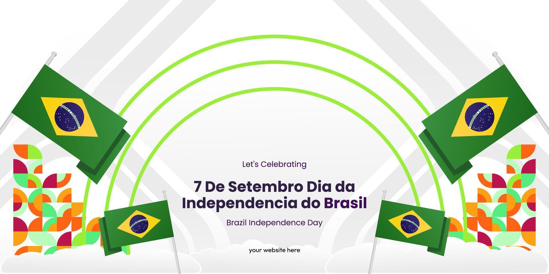 Brasil independência dia bandeira dentro colorida moderno geométrico estilo. nacional independência dia cumprimento cartão cobrir com tipografia. vetor ilustração para nacional feriado celebração festa