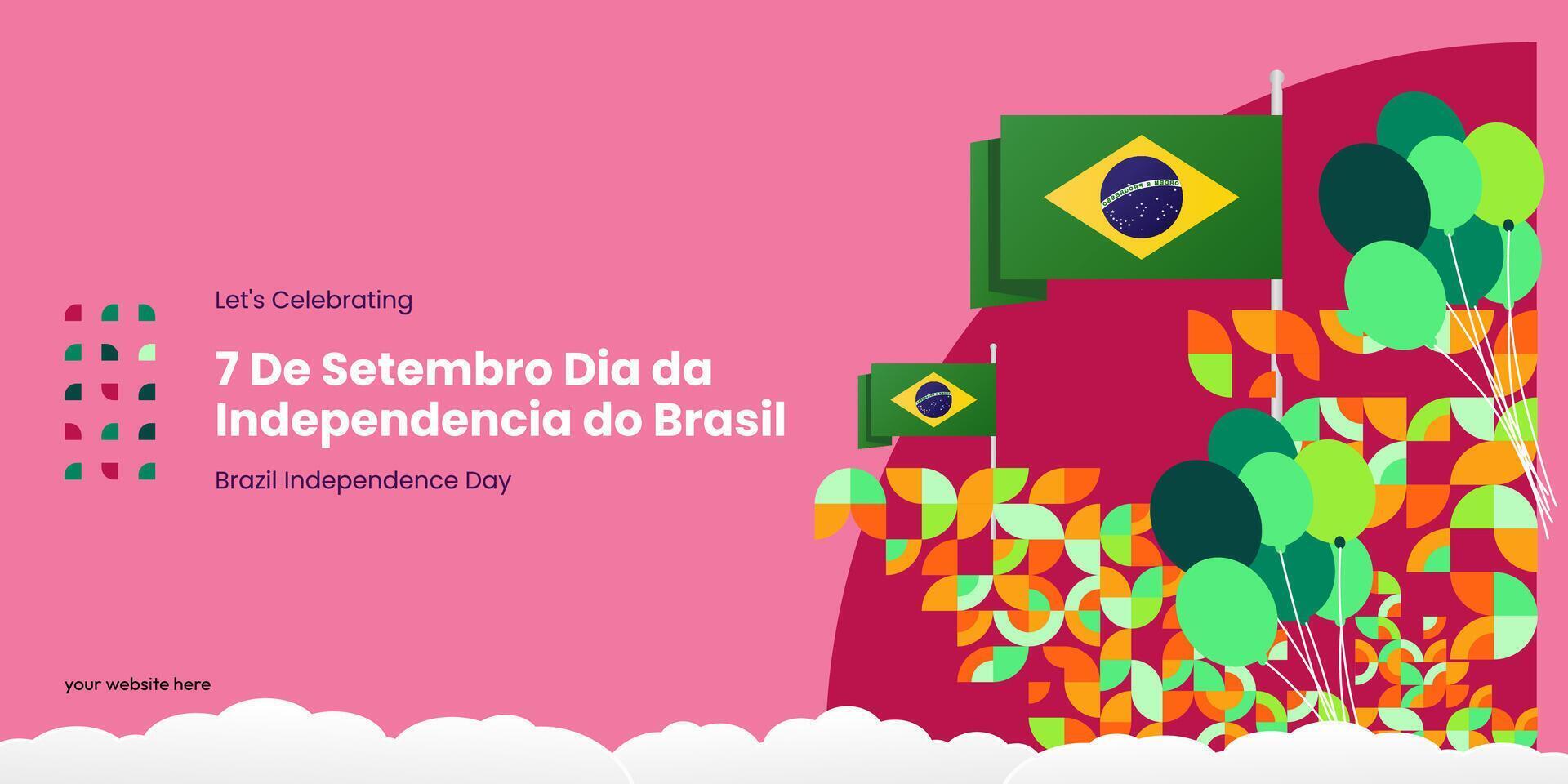 Brasil independência dia bandeira dentro colorida moderno geométrico estilo. nacional independência dia cumprimento cartão cobrir com tipografia. vetor ilustração para nacional feriado celebração festa
