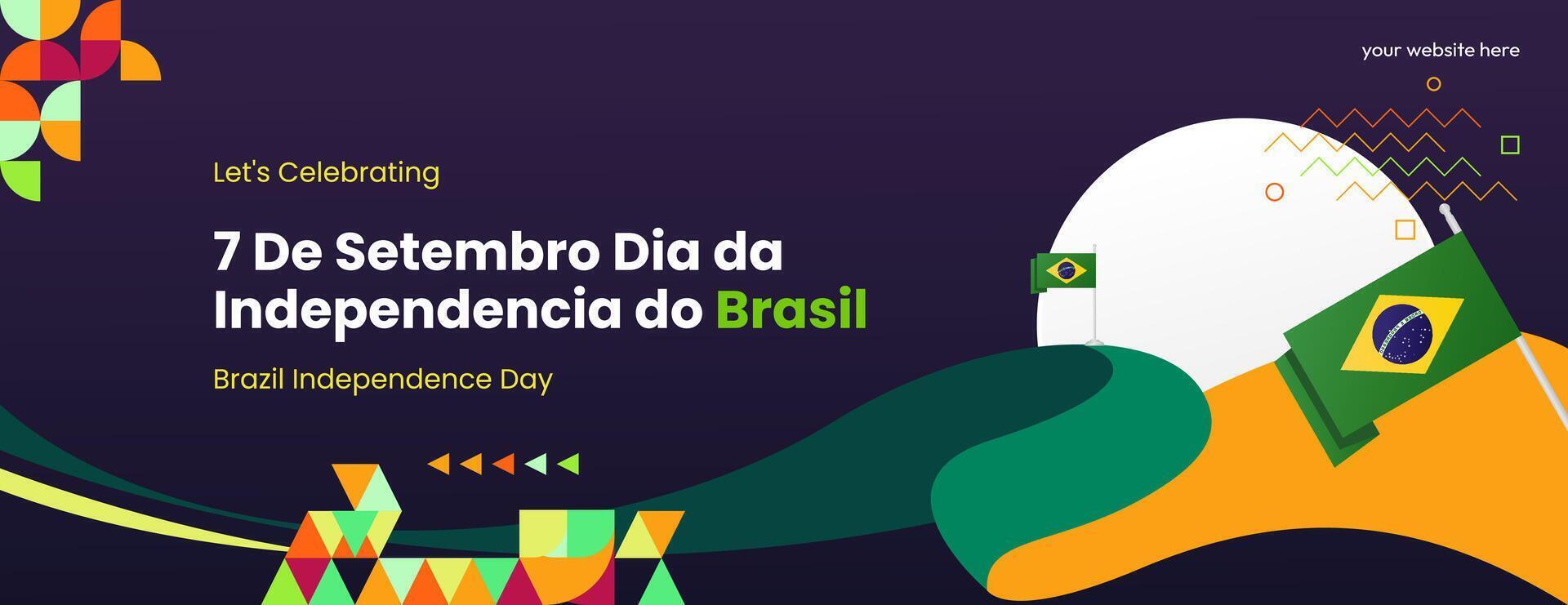 Brasil independência dia bandeira dentro moderno colorida geométrico estilo. nacional independência dia cumprimento cartão com tipografia. horizontal fundo para nacional feriado celebração festa vetor