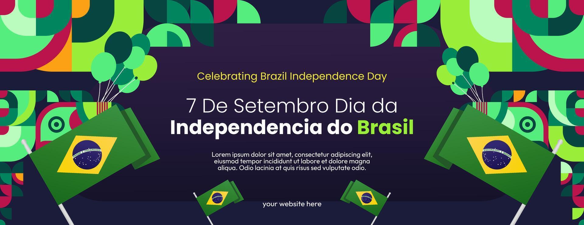 Brasil independência dia bandeira dentro moderno colorida geométrico estilo. nacional independência dia cumprimento cartão com tipografia. horizontal fundo para nacional feriado celebração festa vetor