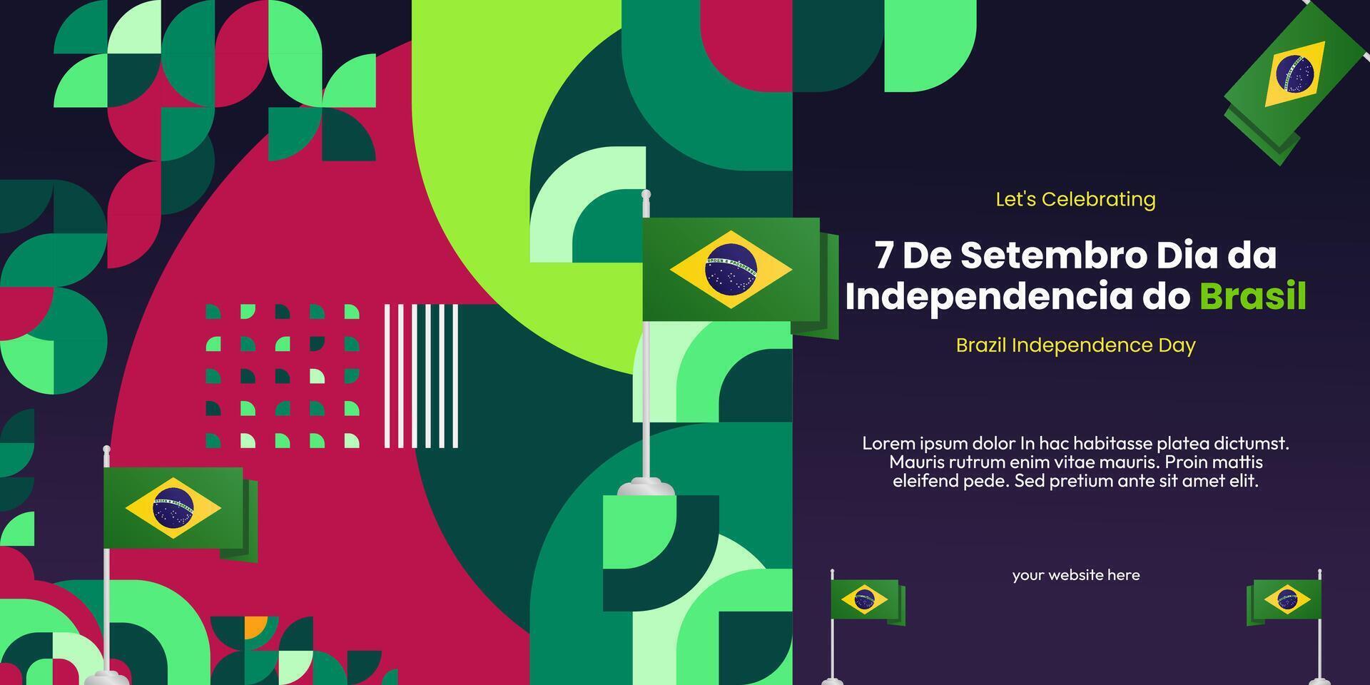 Brasil independência dia bandeira dentro colorida moderno geométrico estilo. nacional independência dia cumprimento cartão cobrir com tipografia. vetor ilustração para nacional feriado celebração festa