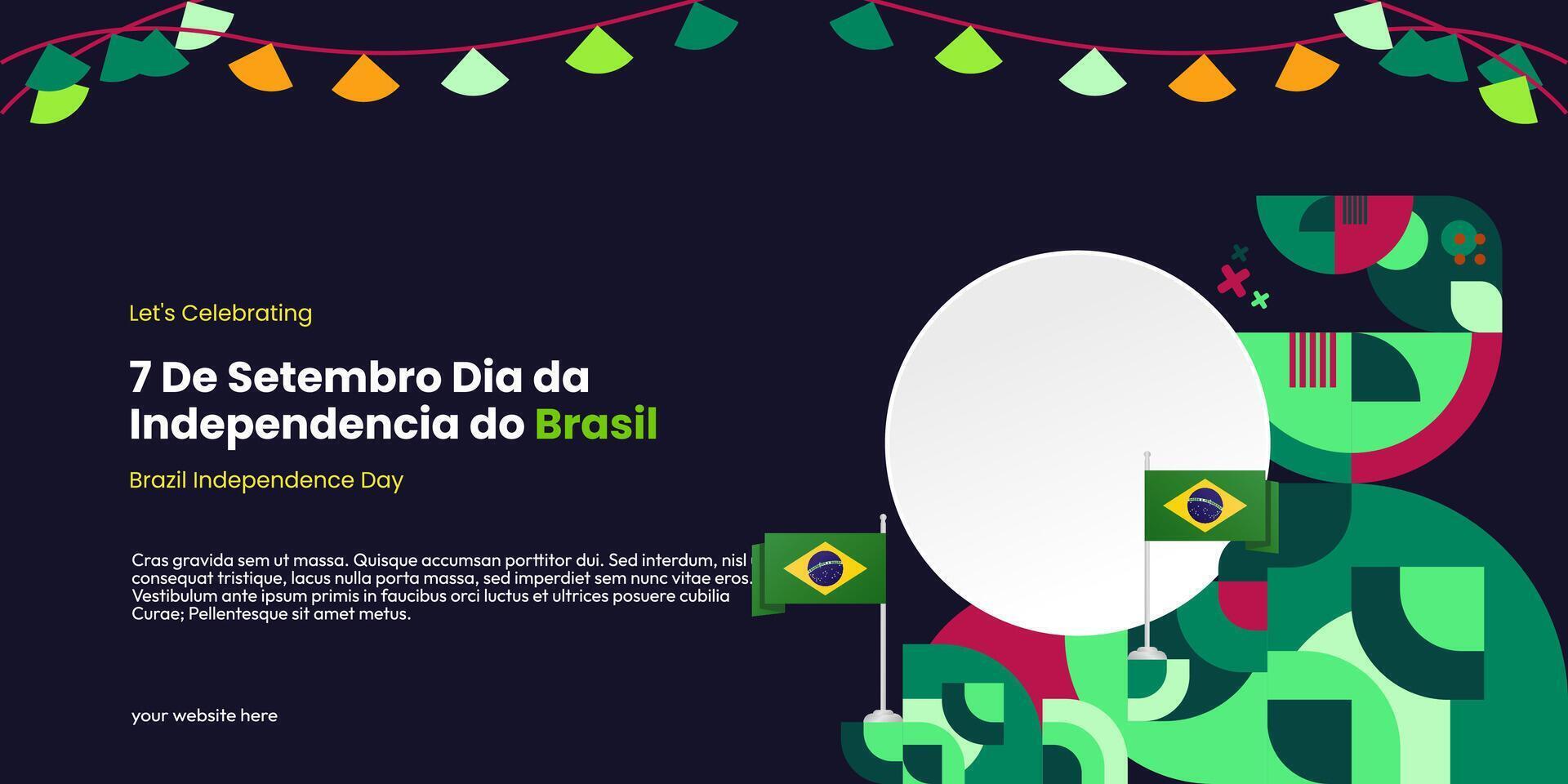 Brasil independência dia bandeira dentro colorida moderno geométrico estilo. nacional independência dia cumprimento cartão cobrir com tipografia. vetor ilustração para nacional feriado celebração festa