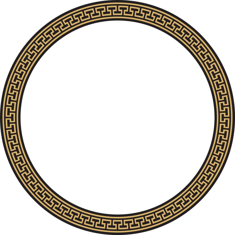 vetor ouro e Preto volta quadro, fronteira, clássico grego meandro ornamento. estampado círculo, anel do antigo Grécia e a romano Império.