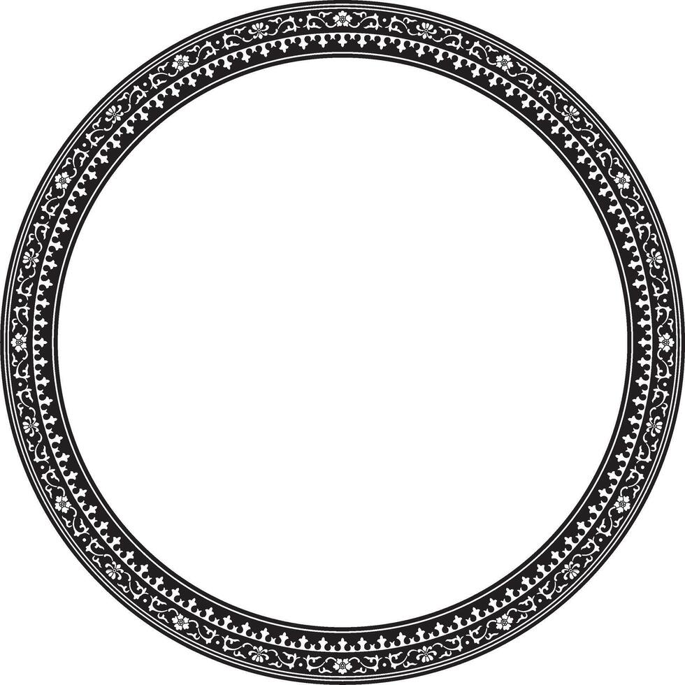 vetor Preto monocromático quadro, fronteira, chinês ornamento. estampado círculo, anel do a povos do leste Ásia, Coréia, Malásia, Japão, Cingapura, tailândia.