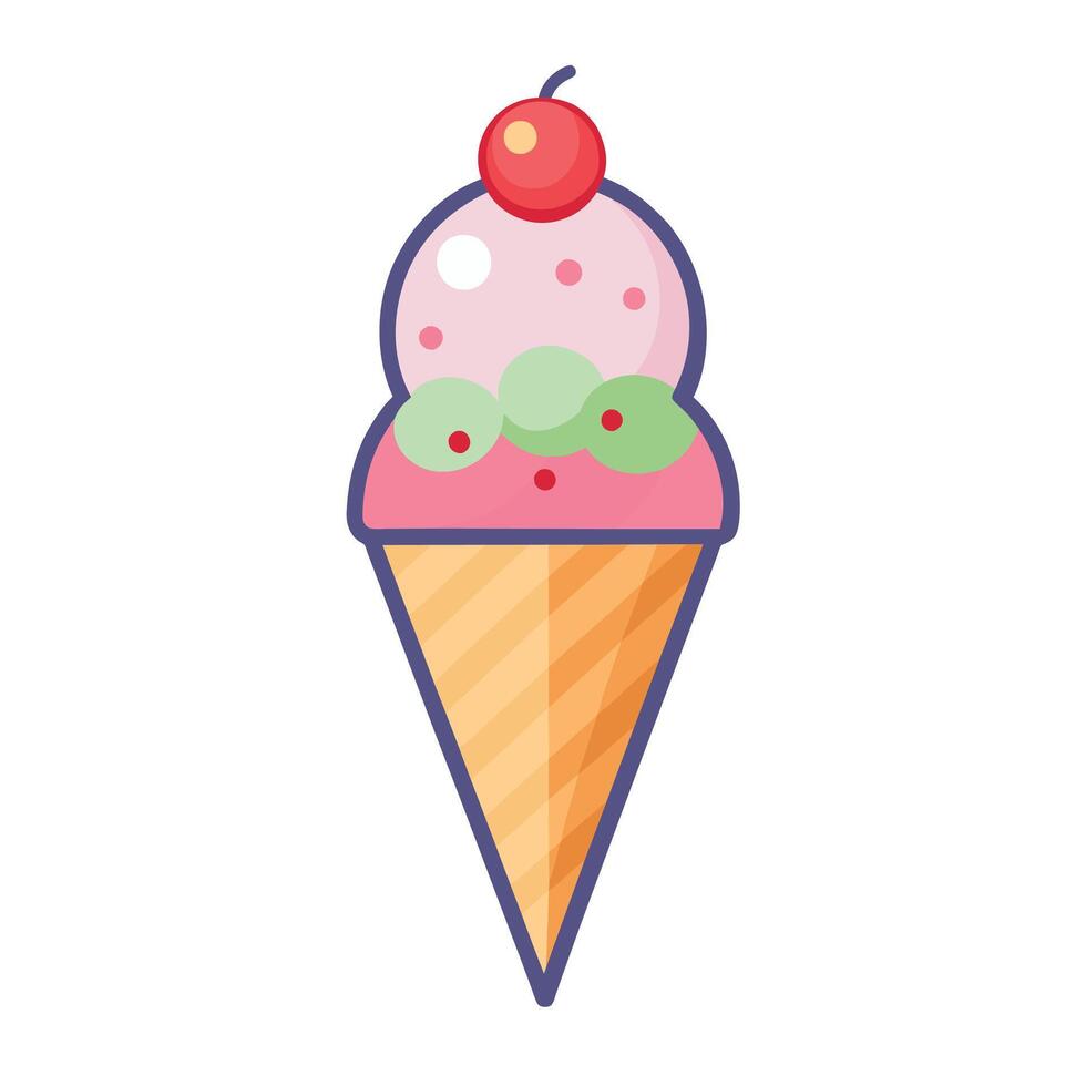 gelo creme cone desenho animado vetor e ilustração. gelo creme doce Comida ícone creme colori esboço
