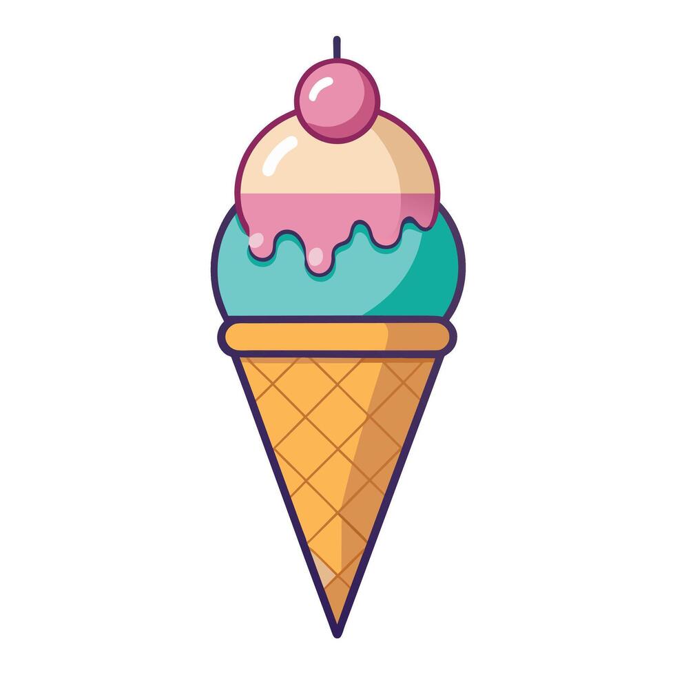 gelo creme cone desenho animado vetor e ilustração. gelo creme doce Comida ícone creme colori esboço