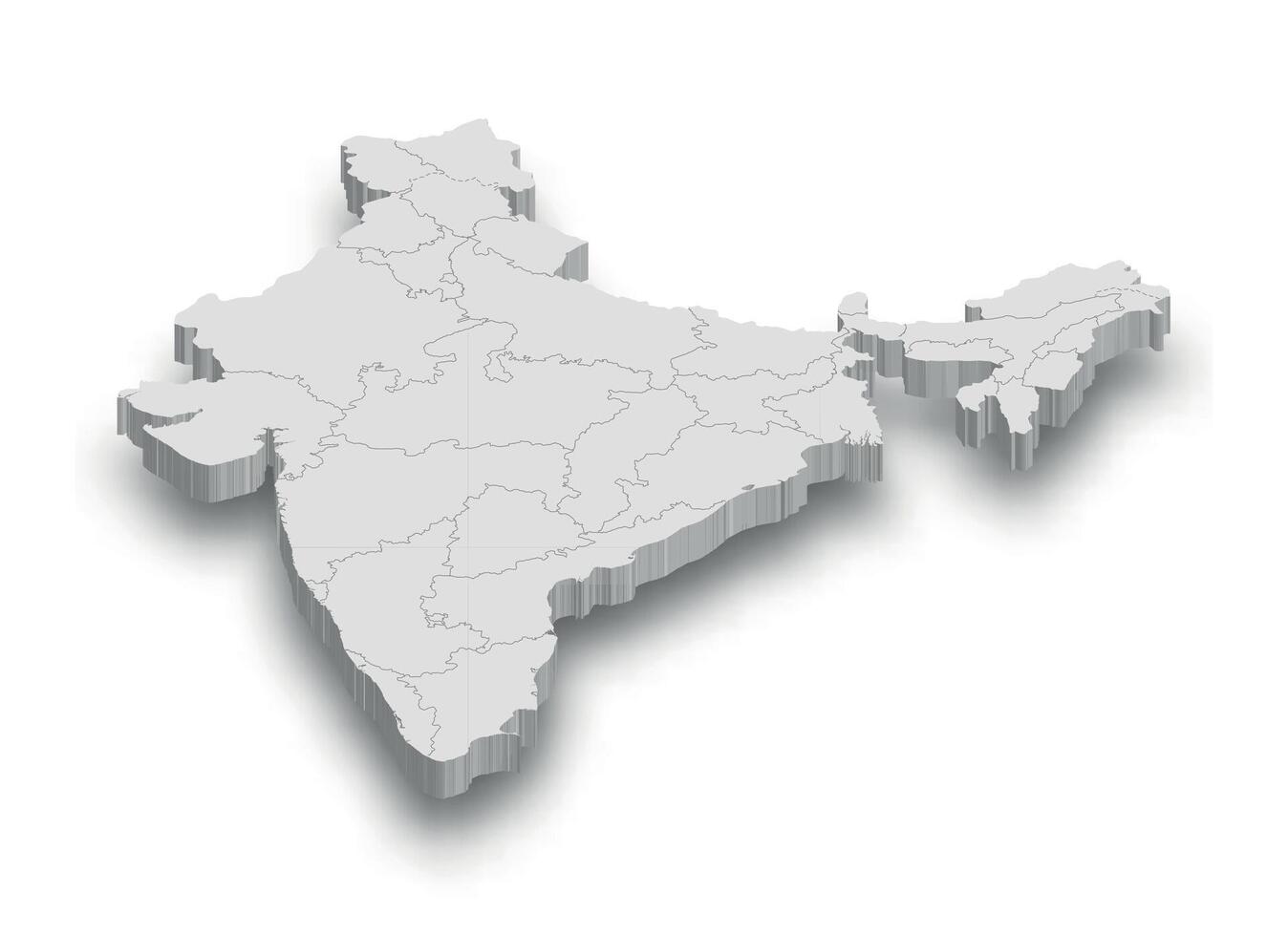 3d Índia branco mapa com regiões isolado vetor