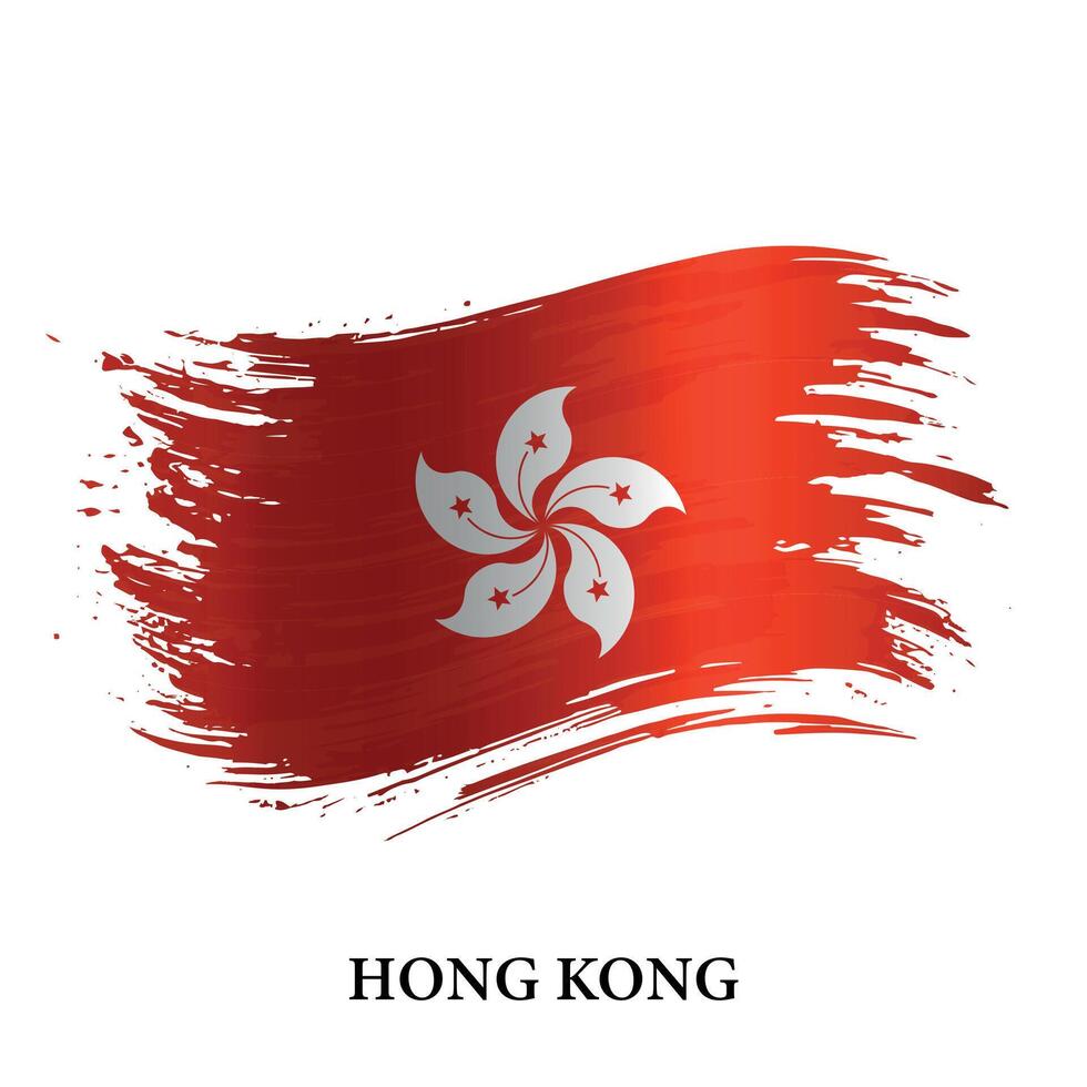 grunge bandeira do hong kong, escova acidente vascular encefálico fundo vetor