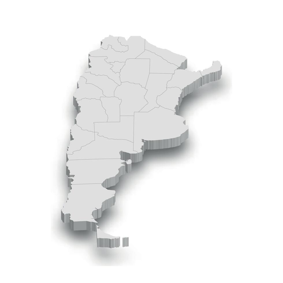 3d Argentina branco mapa com regiões isolado vetor