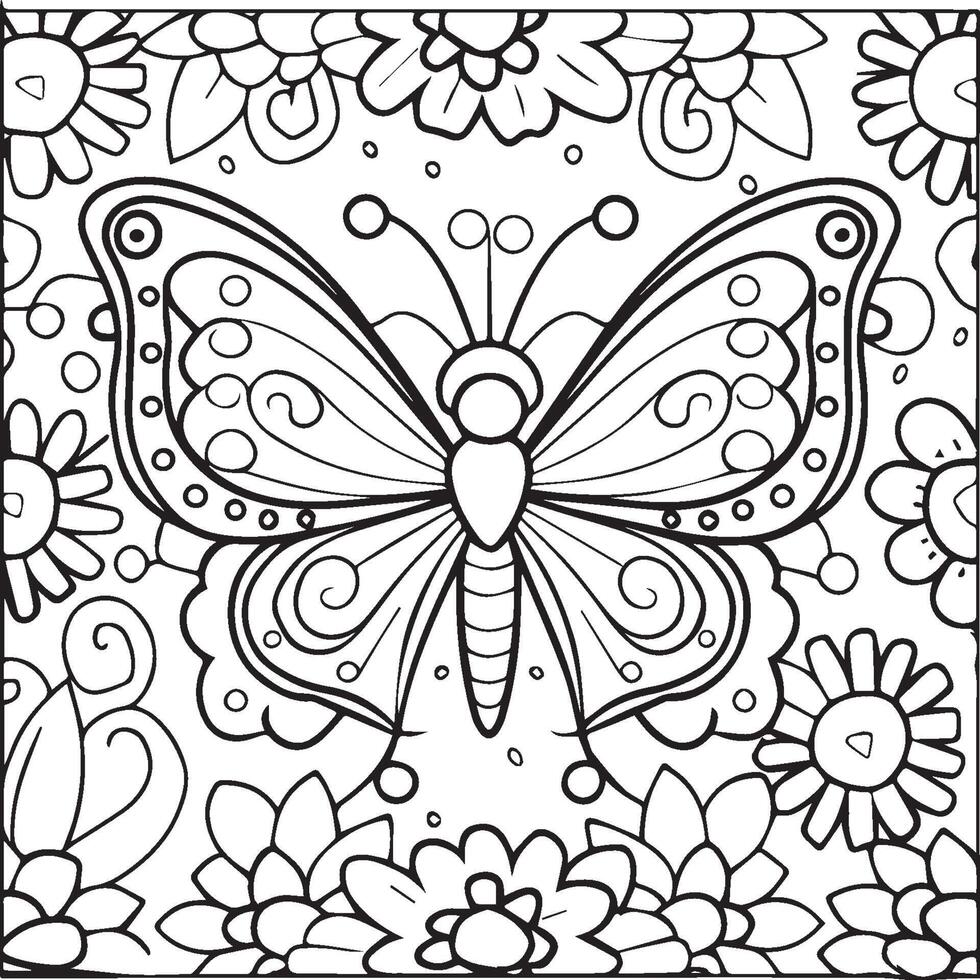 borboletas e flores coloração Páginas para coloração livro vetor