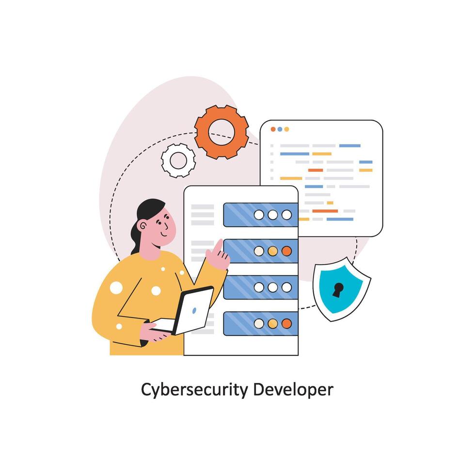 cíber segurança desenvolvedor plano estilo Projeto vetor ilustração. estoque ilustração