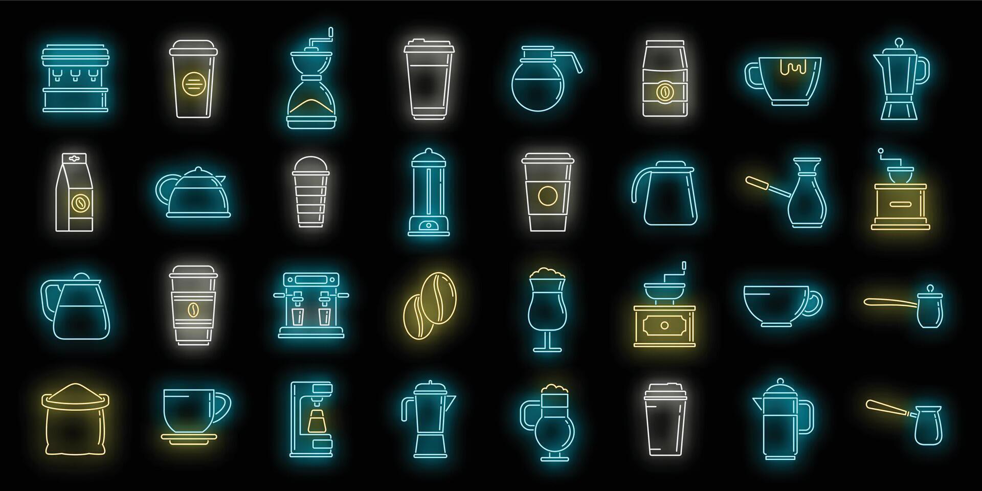 conjunto de ícones de café vector neon