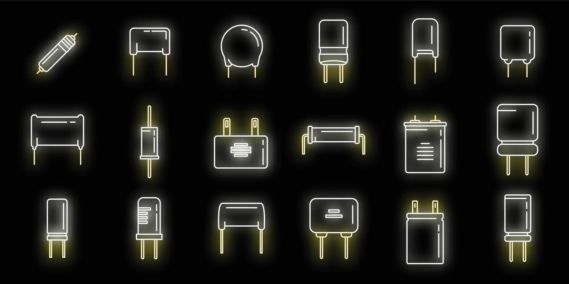 ícones de capacitor definir vetor neon