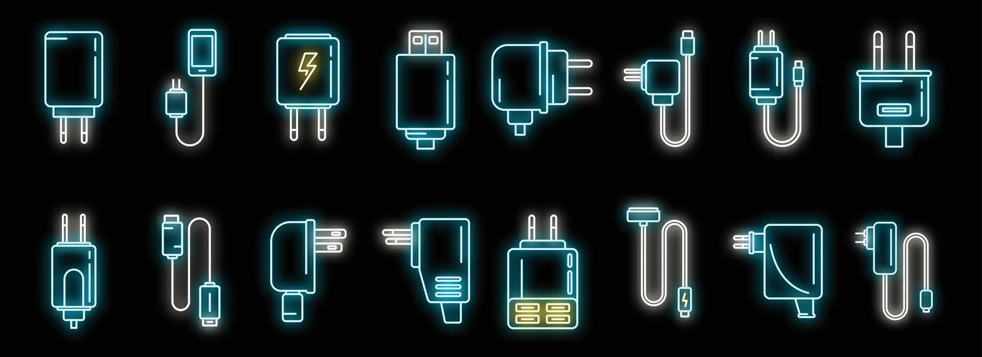 dispositivo carregador ícones conjunto vetor néon