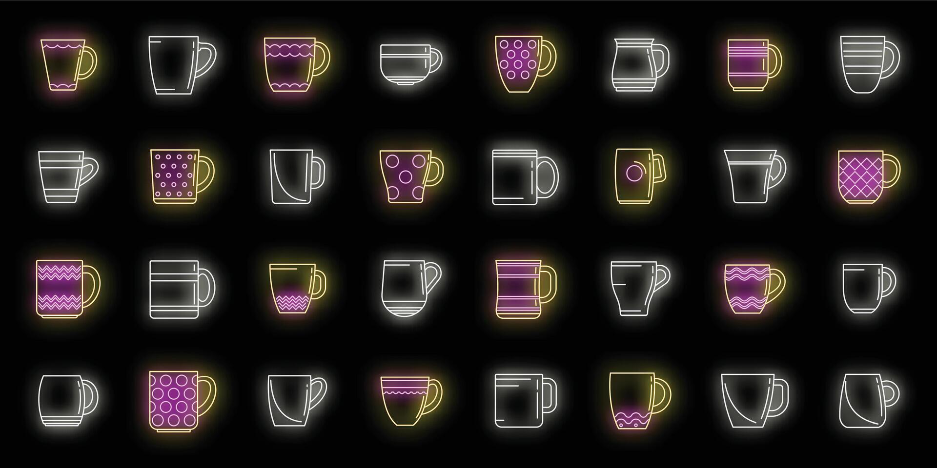 conjunto de ícones de caneca vetor neon