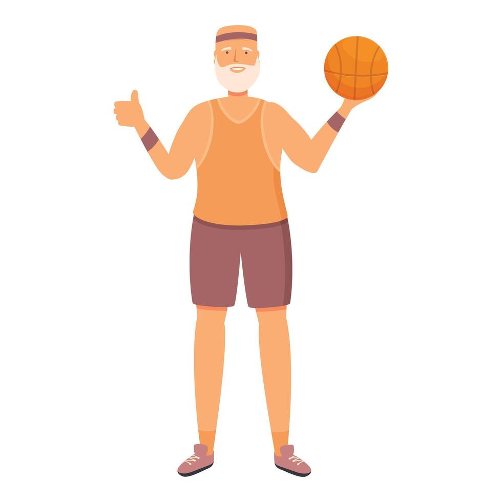 Senior homem levar basquetebol bola ícone desenho animado vetor. adulto Academia vetor