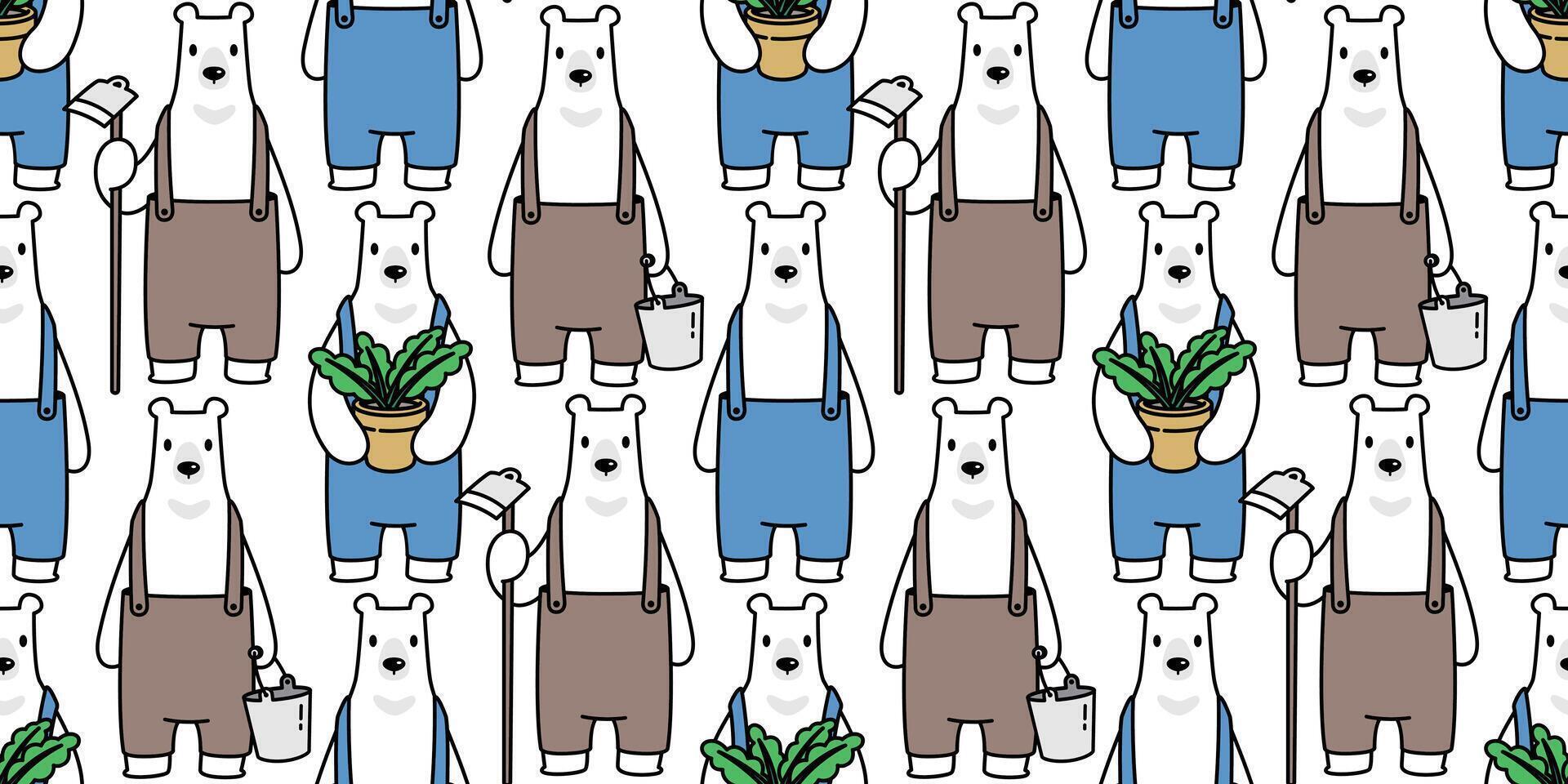 Urso desatado padronizar polar Urso vetor Fazenda plantar agricultor cachecol isolado desenho animado repetir papel de parede telha fundo rabisco ilustração Projeto