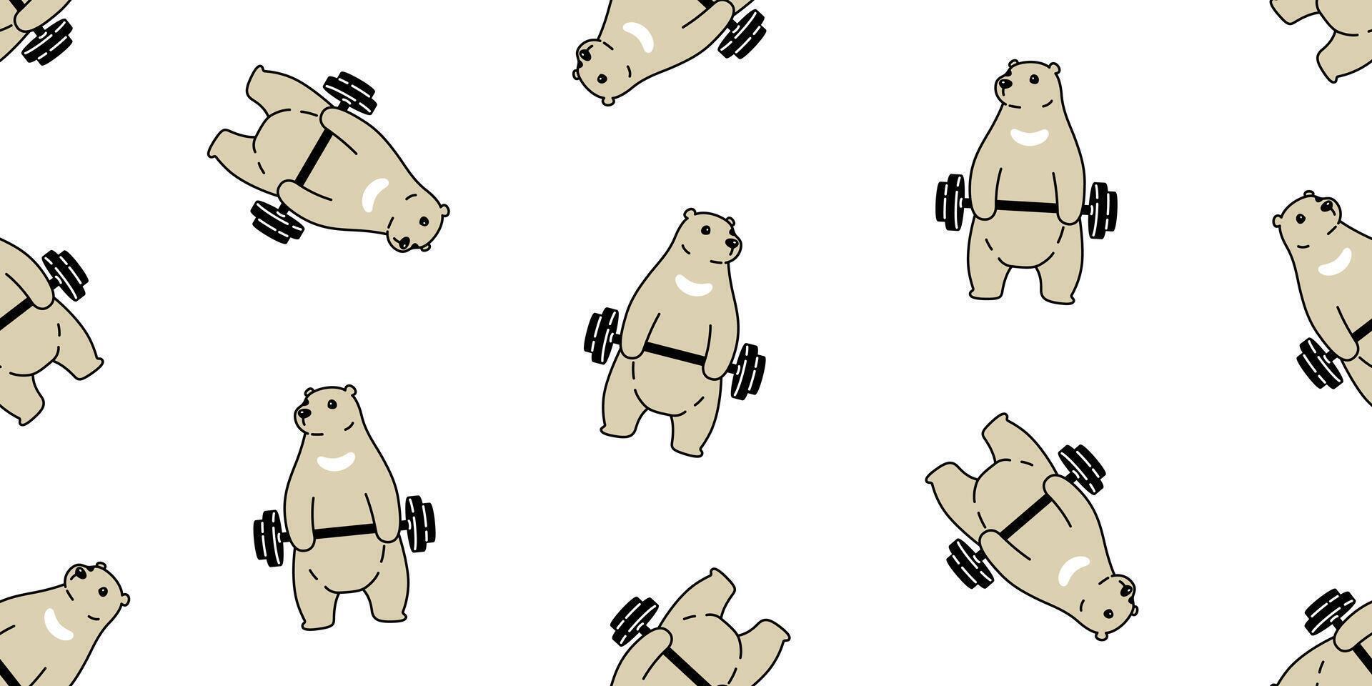 Urso desatado padronizar polar Urso vetor Treinamento ginástica haltere esporte cachecol isolado desenho animado repetir papel de parede telha fundo rabisco ilustração Castanho Projeto