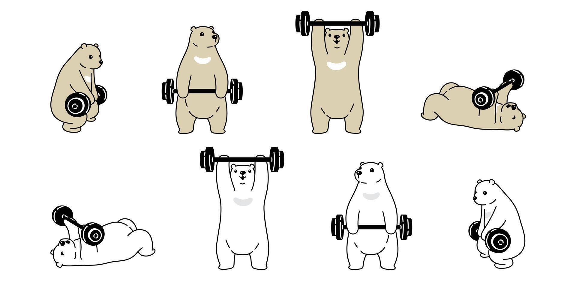 Urso vetor polar Urso Treinamento ginástica haltere ícone logotipo Urso de pelúcia desenho animado personagem símbolo ilustração rabisco branco Castanho Projeto