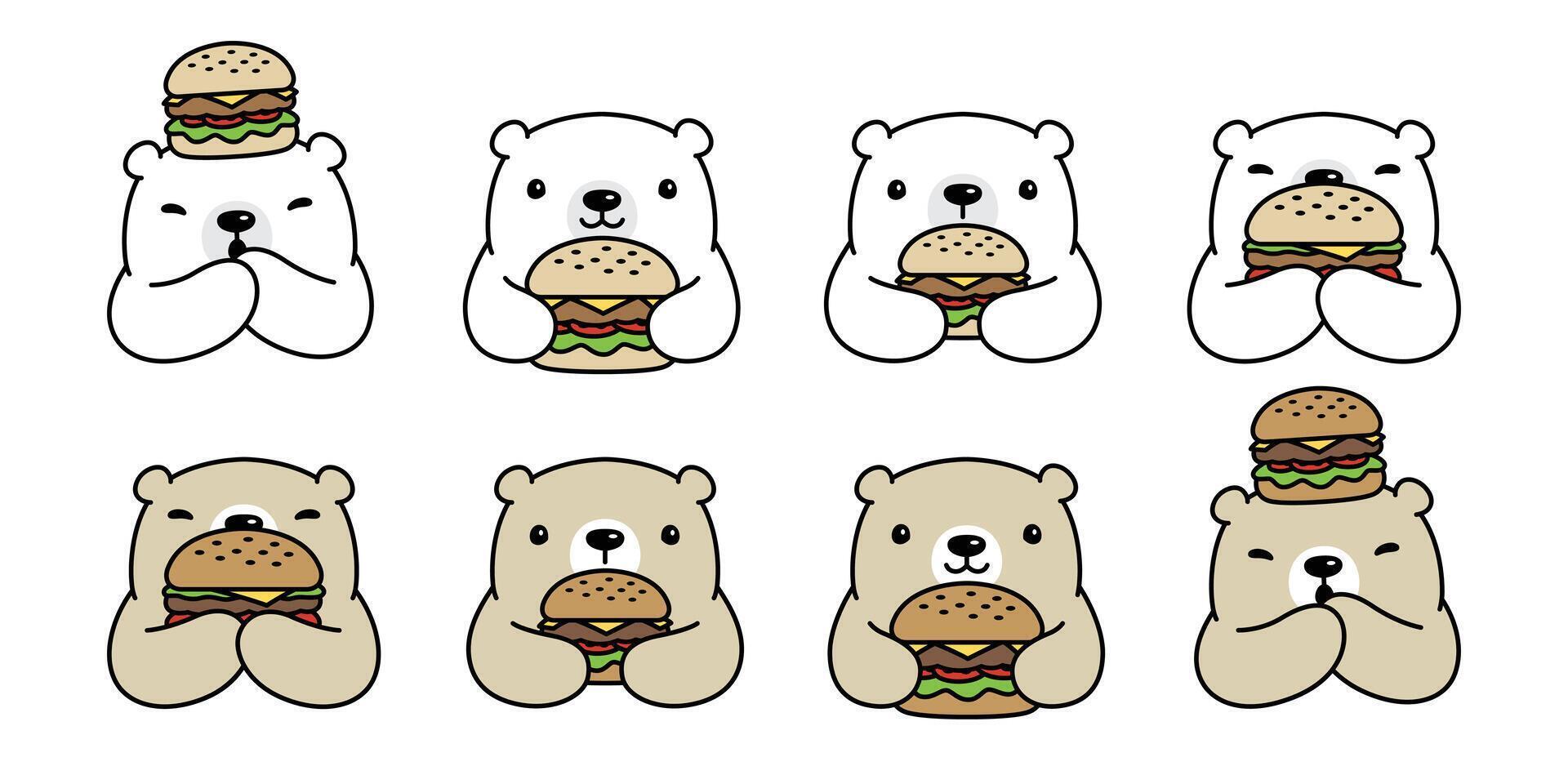 Urso vetor polar Urso Hamburger Comida ícone logotipo padaria Urso de pelúcia desenho animado personagem símbolo ilustração rabisco Projeto