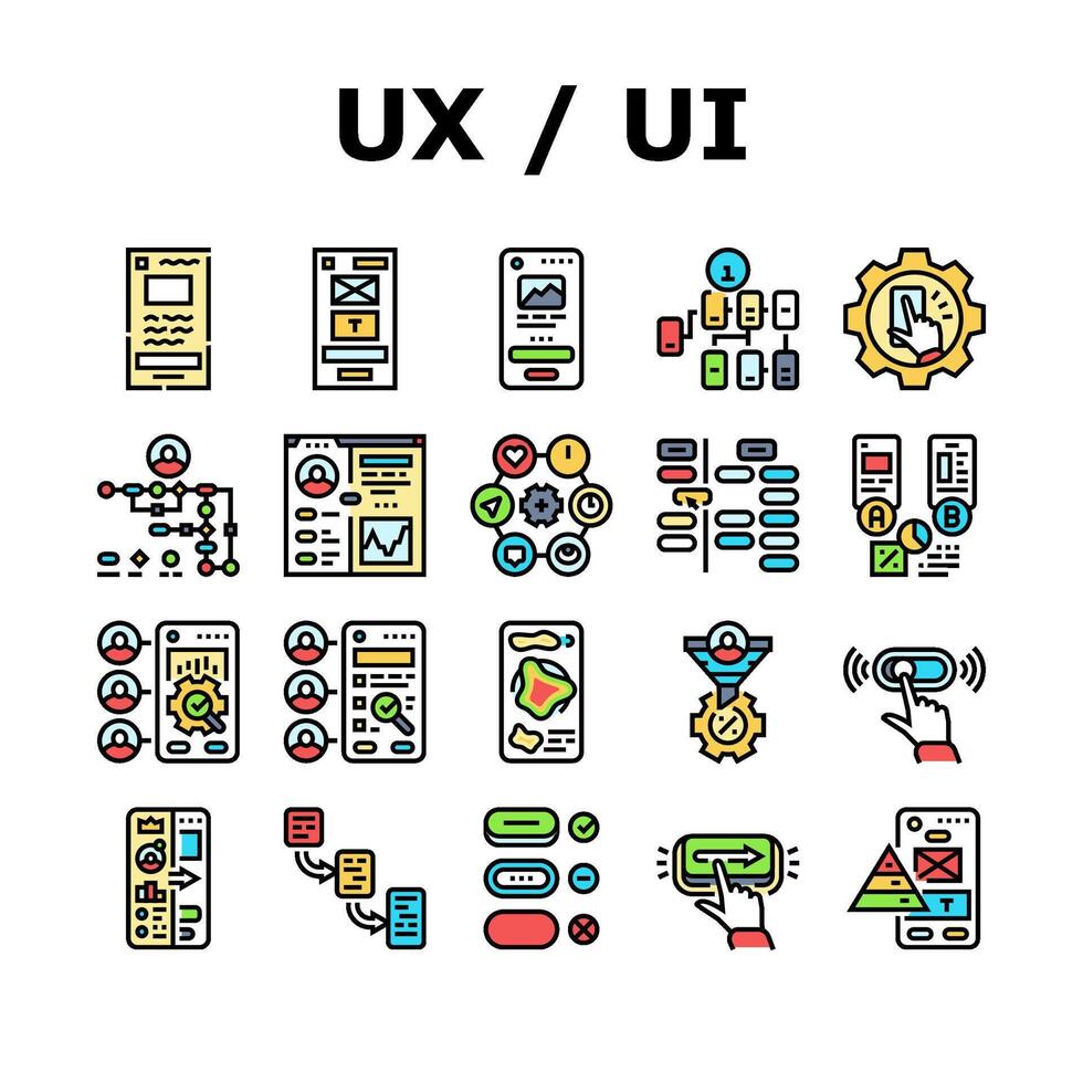 ui ux Projeto agência do utilizador desenvolve ícones conjunto vetor