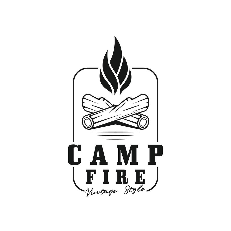 vintage fogueira logotipo projeto, acampamento vetor. logotipo para acampamento , aventura animais selvagens , fogueira e região selvagem vetor