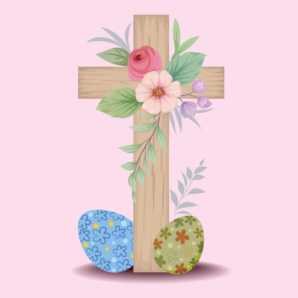 madeira cruzes decorado com flores vetor