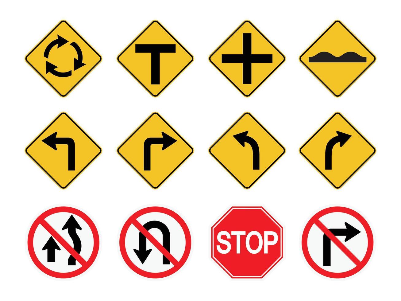 conjunto do estrada sinais, seta Cuidado ou Perigo sinal, direção ícone e Informação, transporte rua placa vetor