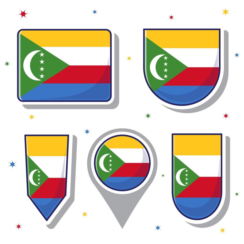 Comores nacional bandeira desenho animado vetor ilustração ícone mascote agrupar pacotes