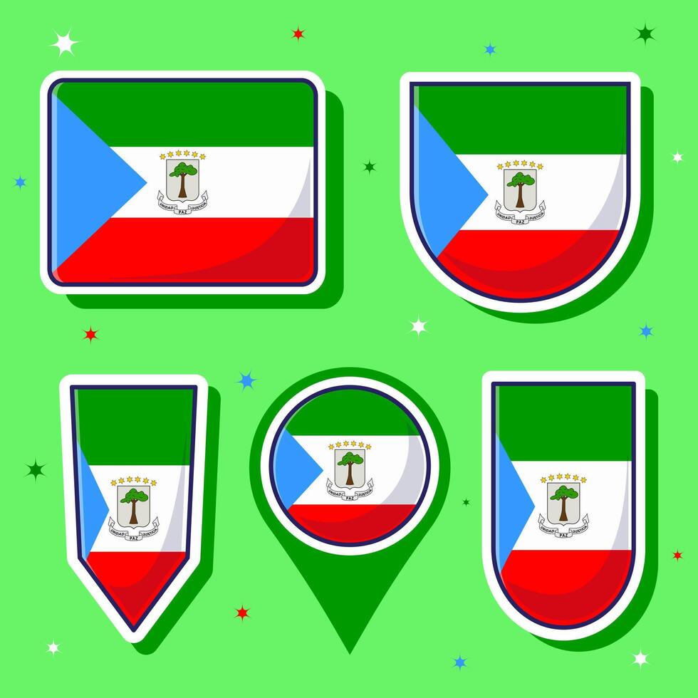 plano desenho animado vetor ilustração do equatorial Guiné nacional bandeira com muitos formas dentro