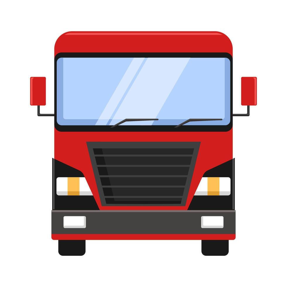vermelho ônibus a partir de frente ângulo. plano estilo conceito do público transporte. cidade ônibus vetor ilustração. isolado em uma branco fundo.
